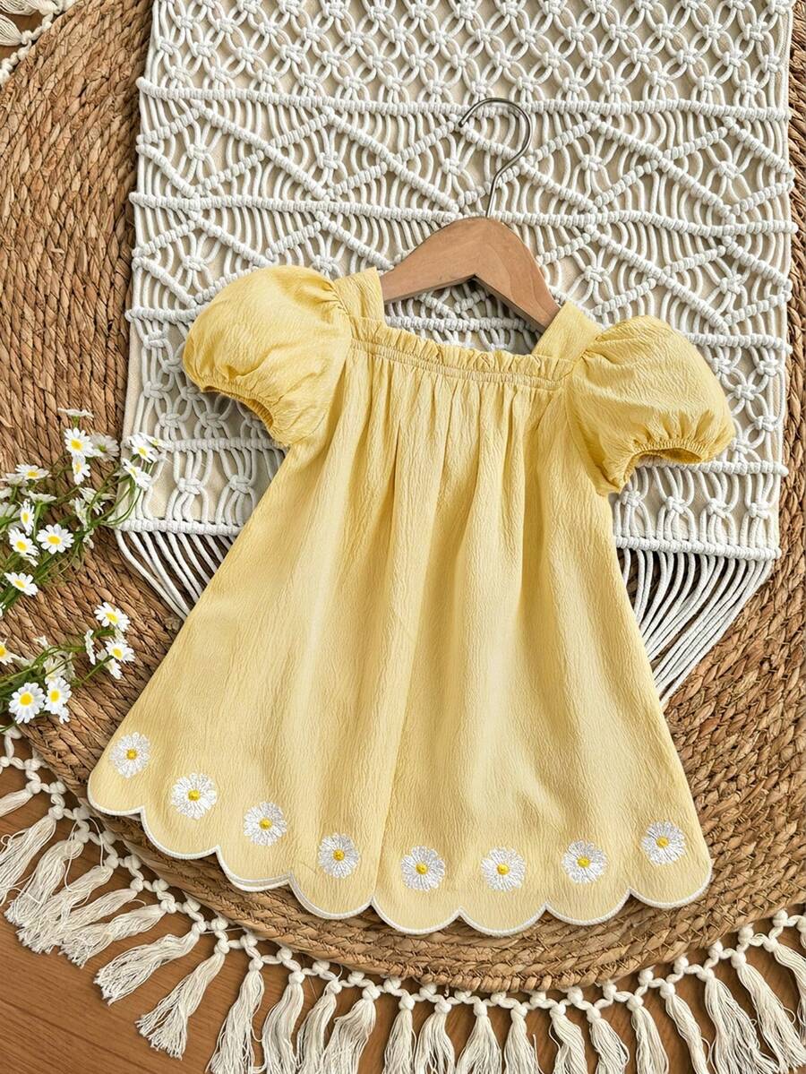 Baby Girl Plaid Bow Detail Short Sleeve Dress Cute Summer Vacation Outfit