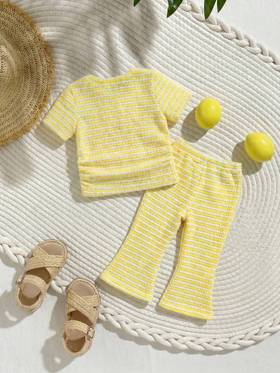Spring Summer Flare Pants Outfit For Little Girls With Bow Print Design