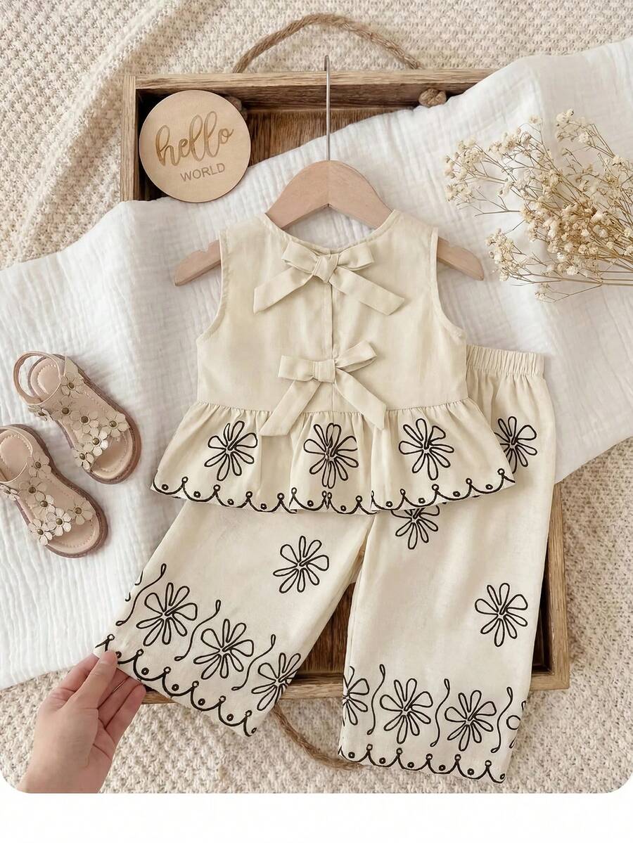 Casual Summer Pants Outfit For Kids Girls Ditsy Floral Fashion Wear