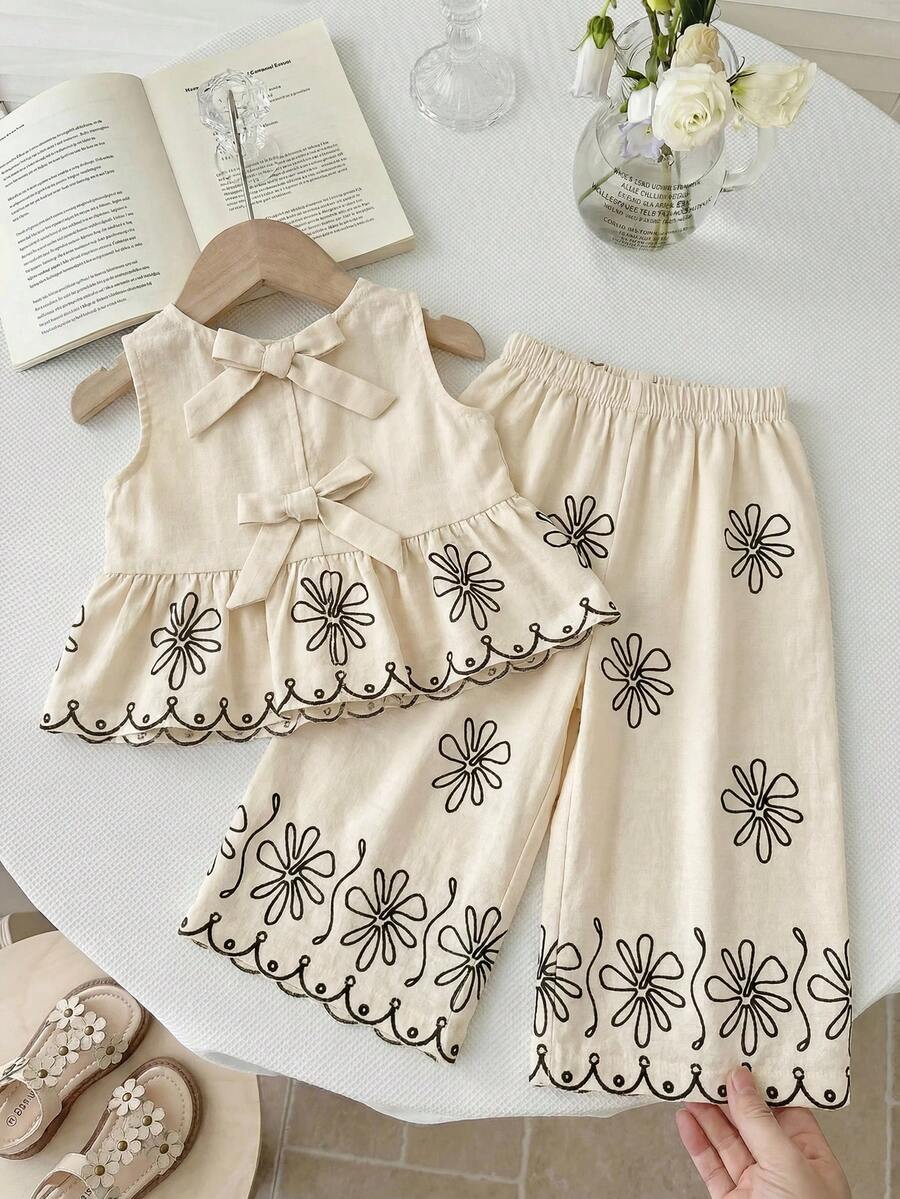 Casual Summer Pants Outfit For Kids Girls Ditsy Floral Fashion Wear