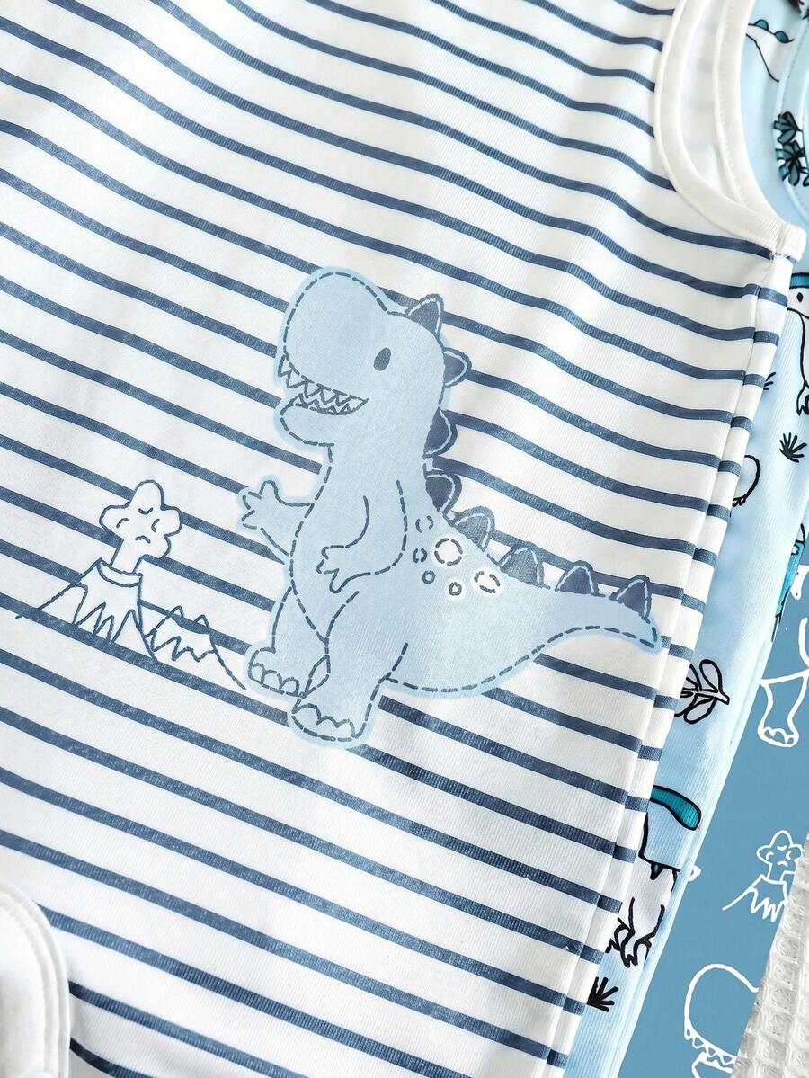 Unisex Newborn Baby Dinosaur Print Sleeveless Romper 3 Piece Casual Cartoon Outfit Set