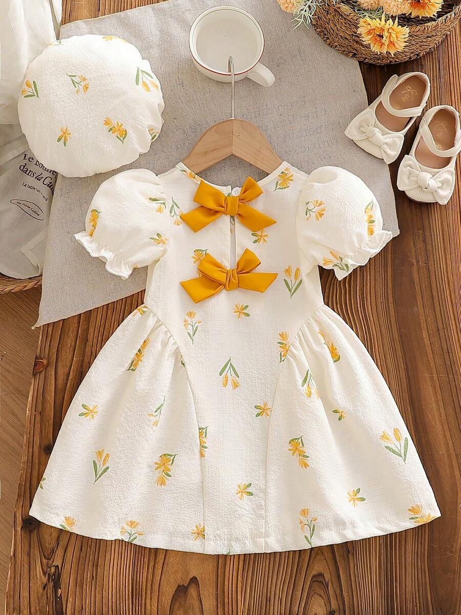 Baby Girls Cherry Plaid Dress And Beret Hat Set Cute Summer Vacation Outfit