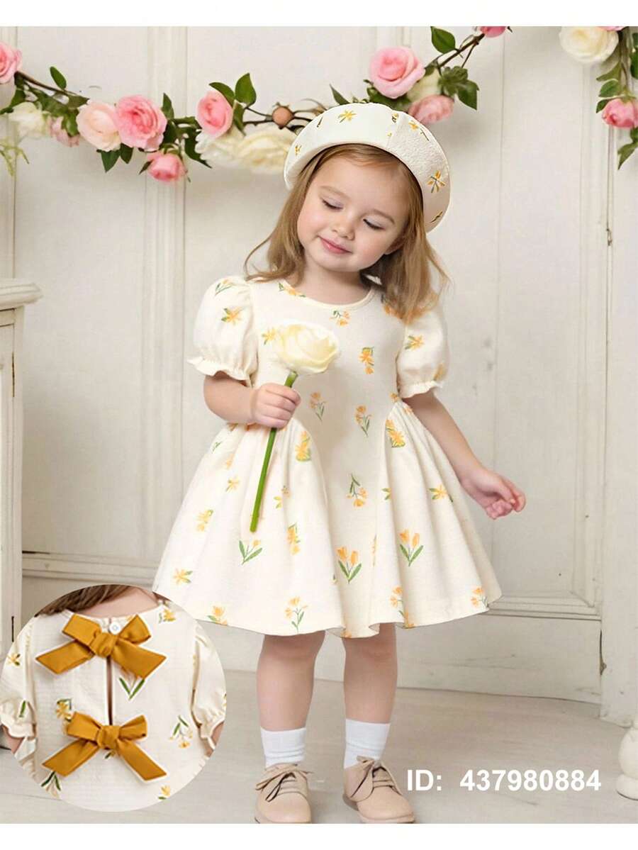 Baby Girls Cherry Plaid Dress And Beret Hat Set Cute Summer Vacation Outfit