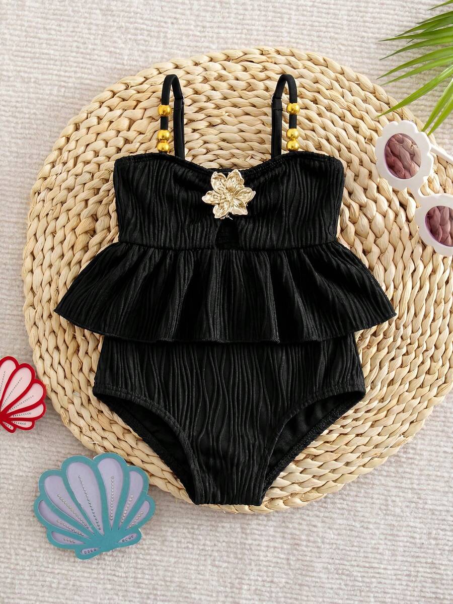 Baby Girls Minimalist Spaghetti Strap One Piece Swimsuit Casual Summer Beachwear