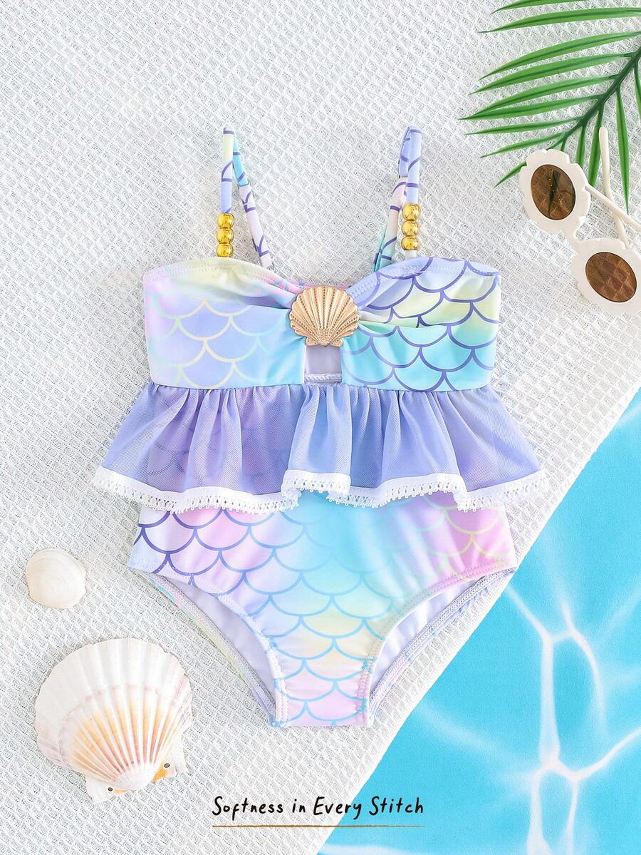 Baby Girls Minimalist Spaghetti Strap One Piece Swimsuit Casual Summer Beachwear