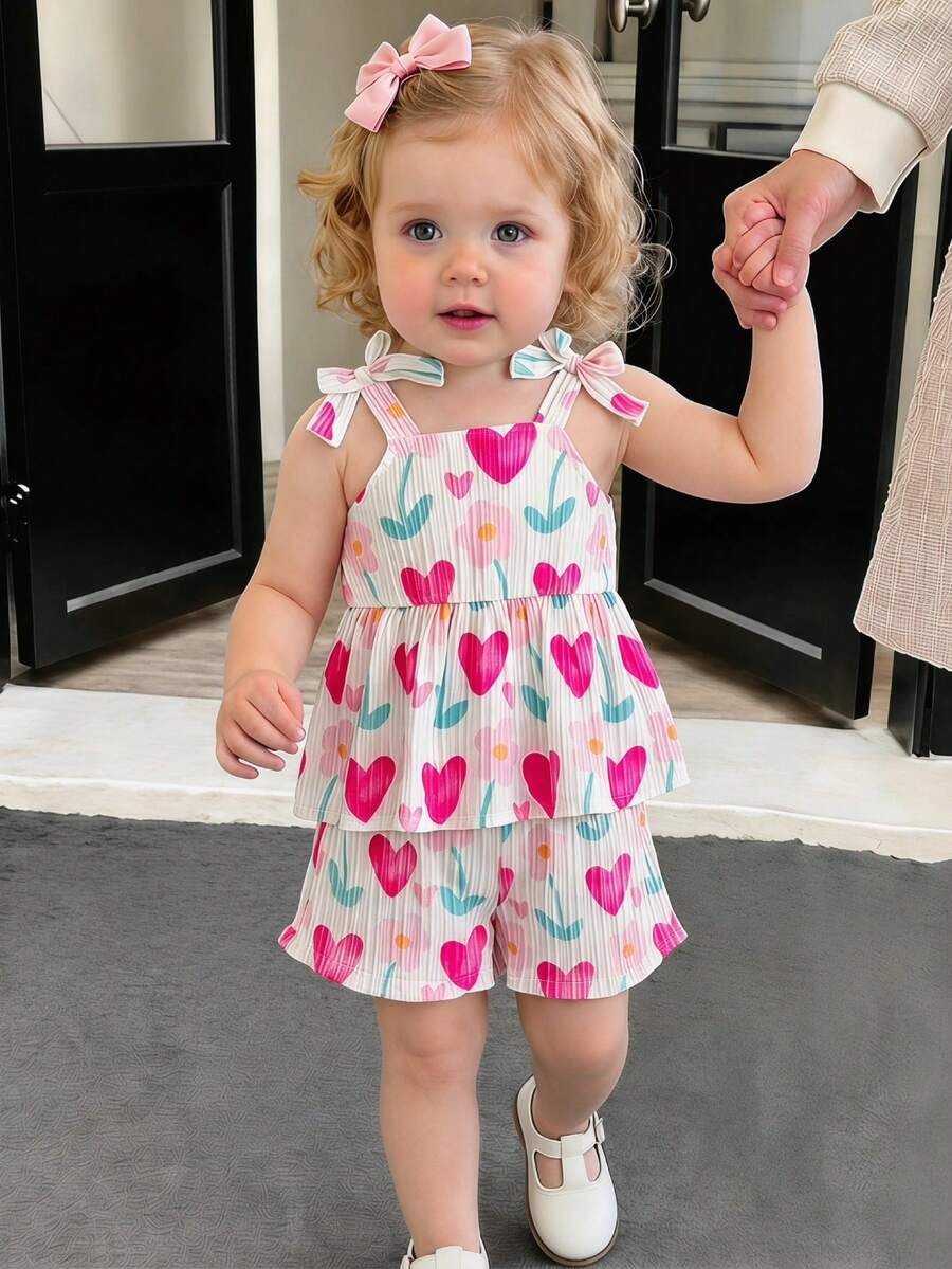 Vacation Ready Striped Shorts Set For Baby Girls With Bow Detail Camisole
