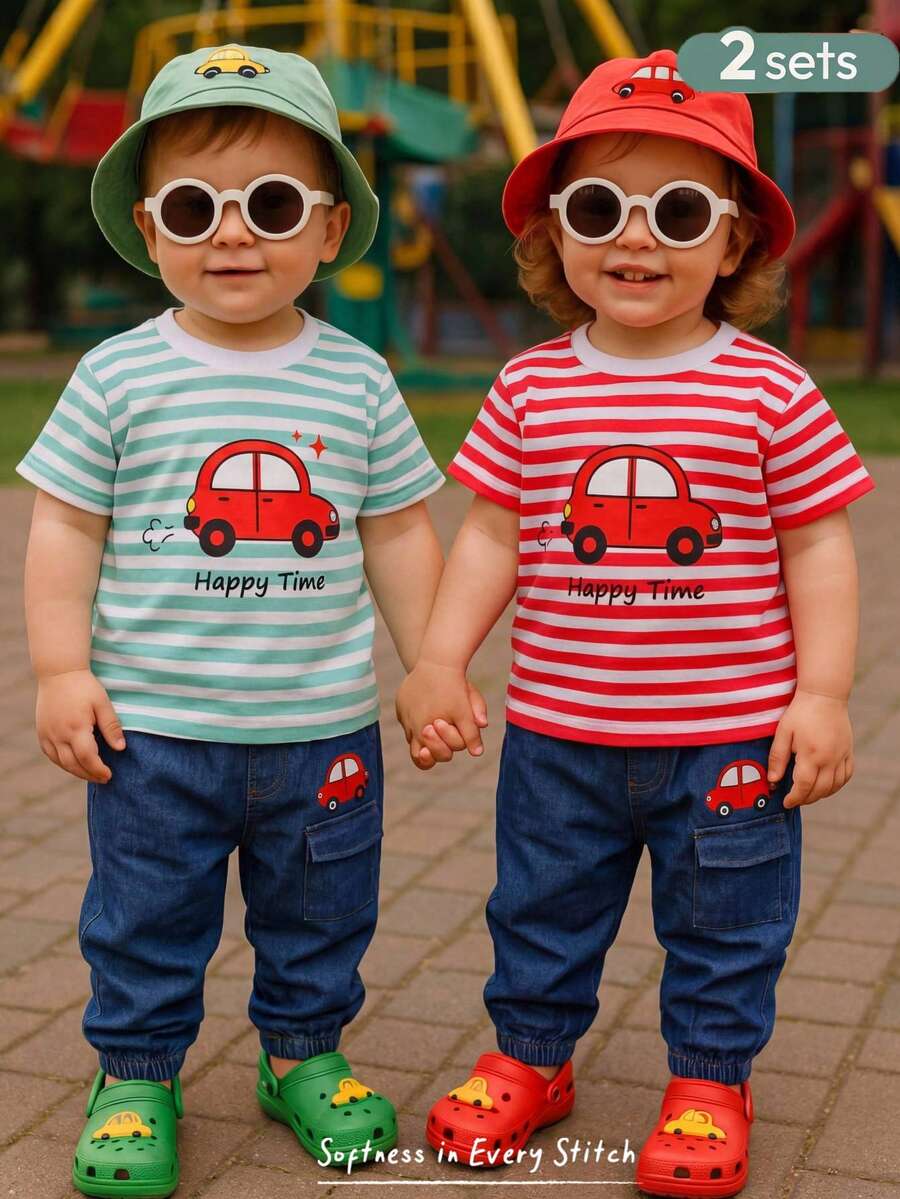 Baby Boy Letter Print T Shirt and Large Pocket Pants 2 Piece Casual Outfit Set for Spring Summer Autumn