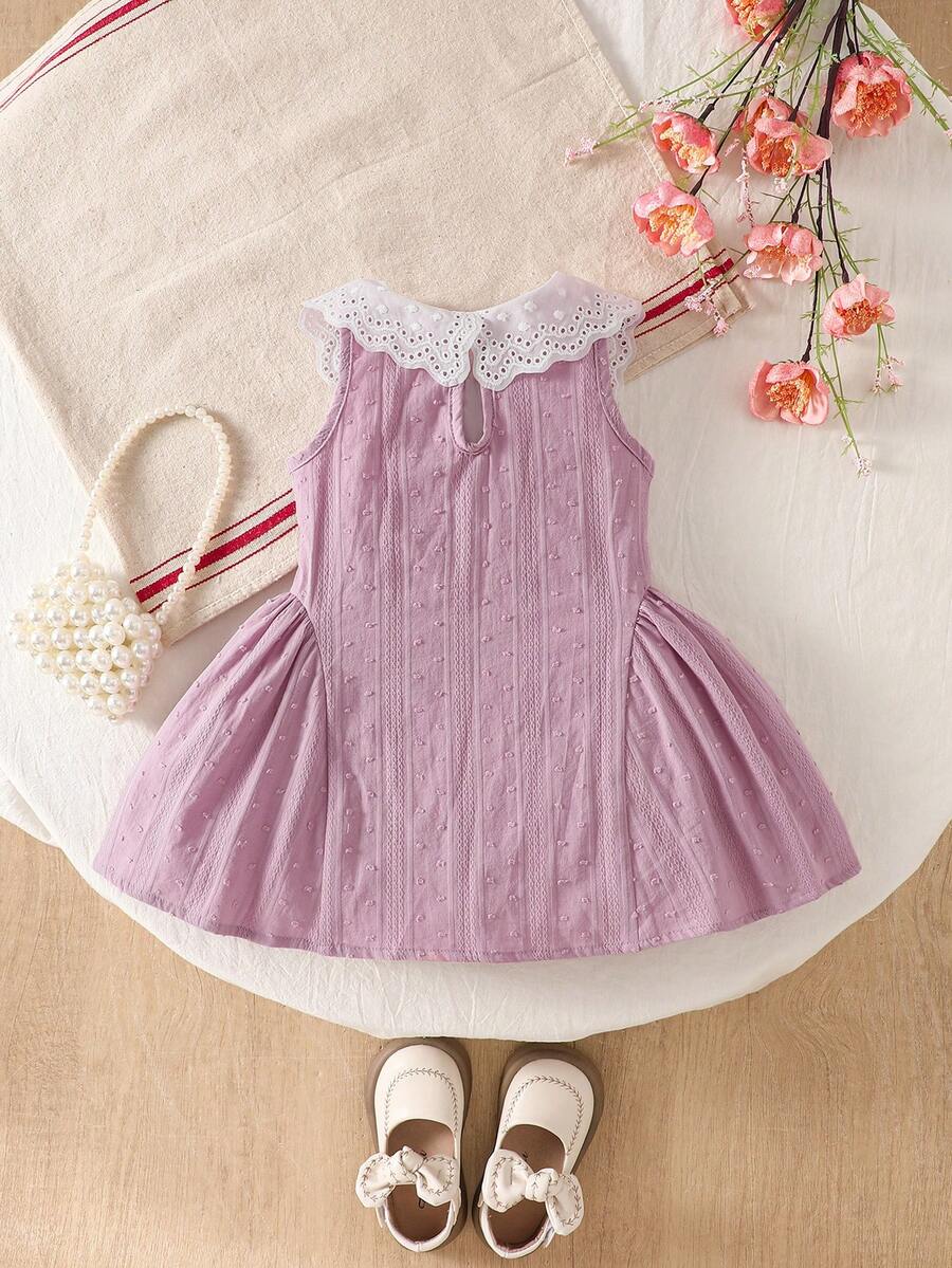 Little Girls Princess Pink Dress With Peter Pan Collar And Lace Detail