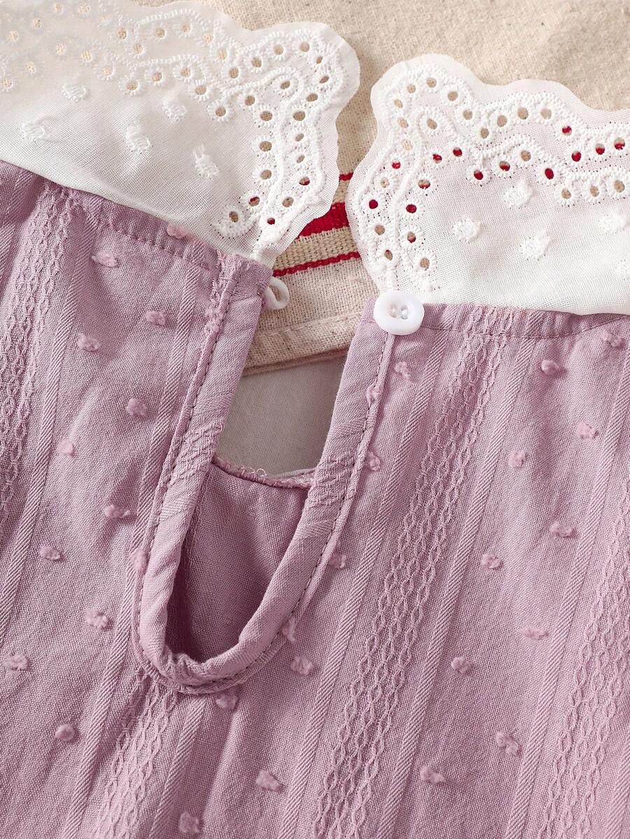 Little Girls Princess Pink Dress With Peter Pan Collar And Lace Detail