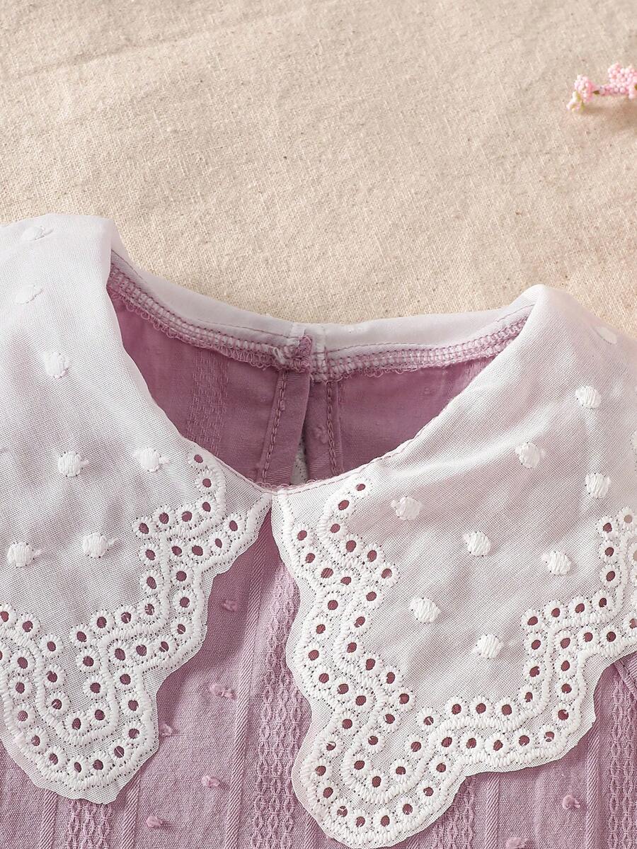 Little Girls Princess Pink Dress With Peter Pan Collar And Lace Detail
