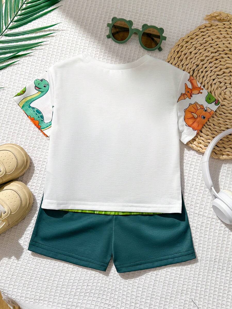 Baby Boy Animal Crayon Print T Shirt and Knitted Shorts 2 Piece Casual Spring Summer Outfit Set