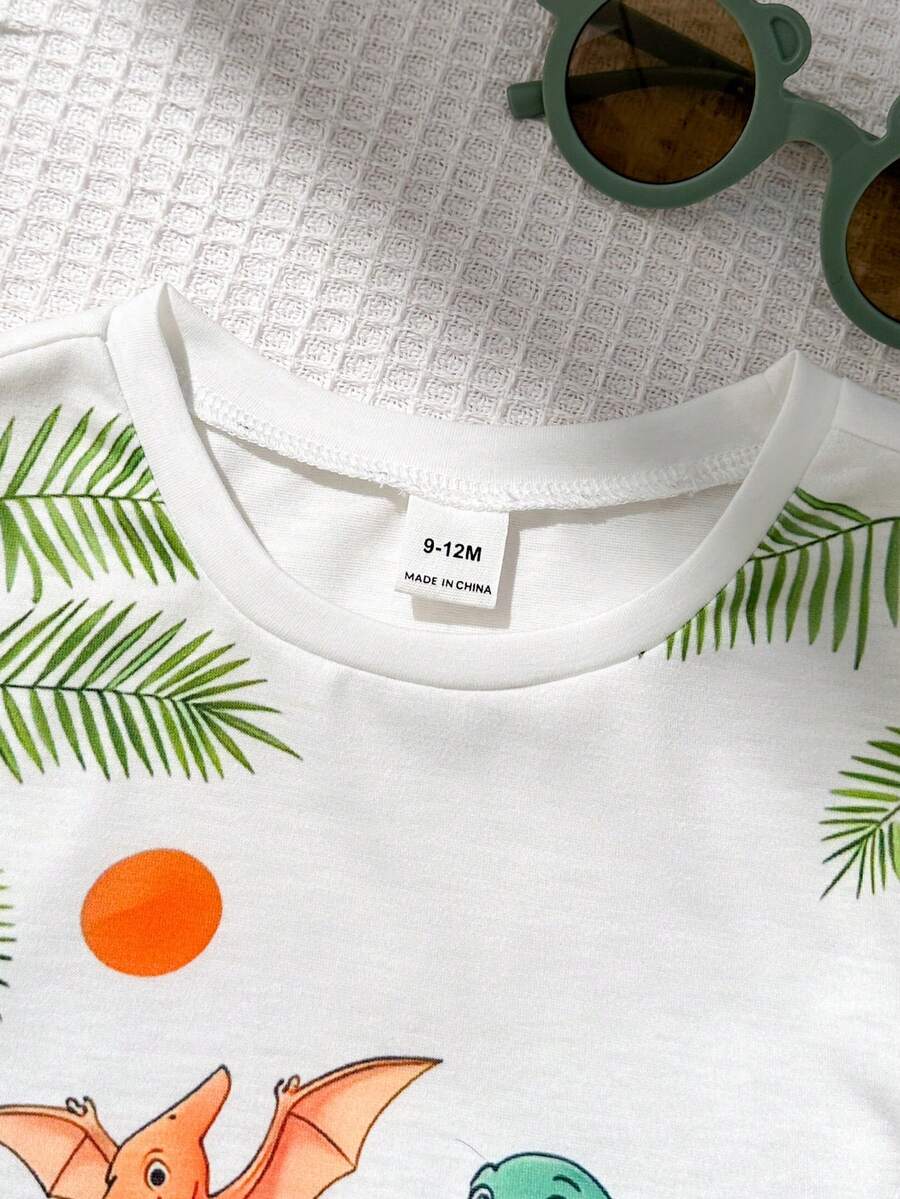 Baby Boy Animal Crayon Print T Shirt and Knitted Shorts 2 Piece Casual Spring Summer Outfit Set
