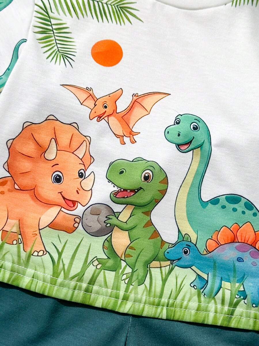 Baby Boy Animal Crayon Print T Shirt and Knitted Shorts 2 Piece Casual Spring Summer Outfit Set