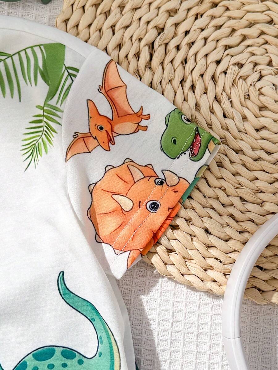 Baby Boy Animal Crayon Print T Shirt and Knitted Shorts 2 Piece Casual Spring Summer Outfit Set