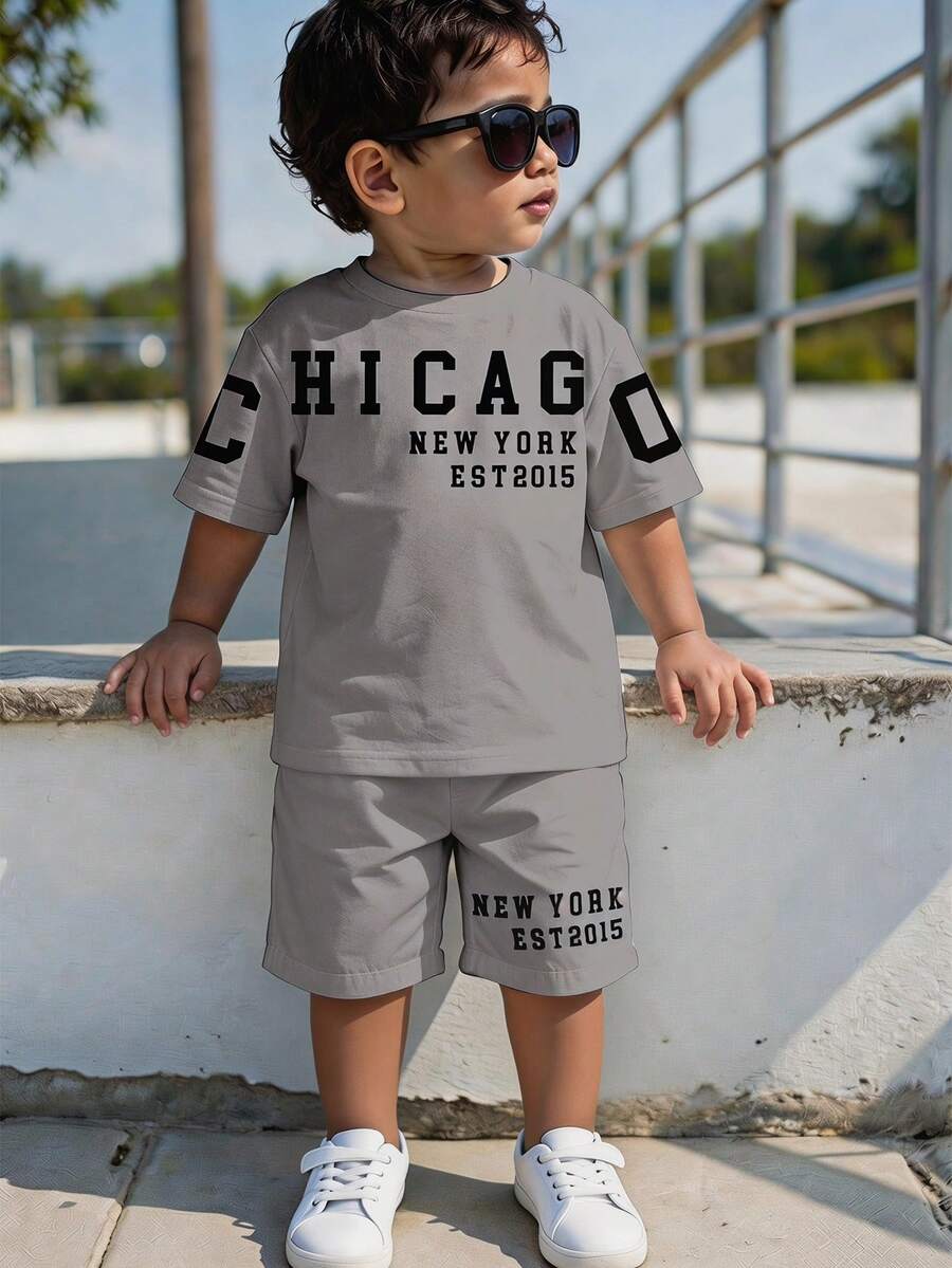 Baby Boy Brave Text Graphic Print T Shirt and Shorts Casual Summer Outfit Set
