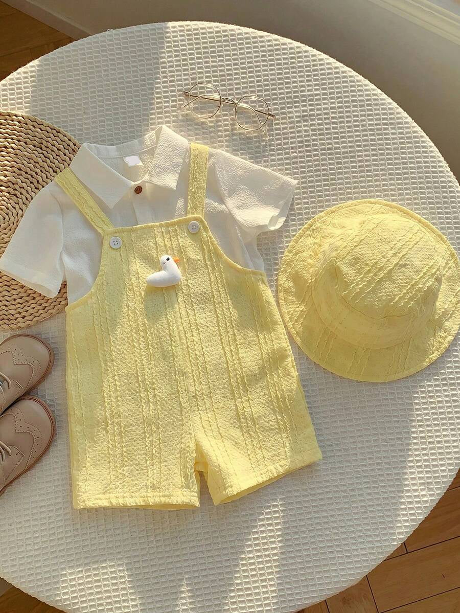 Baby Striped Bib Overalls and Bucket Hat 2 Piece Casual Summer Beach Outfit Set