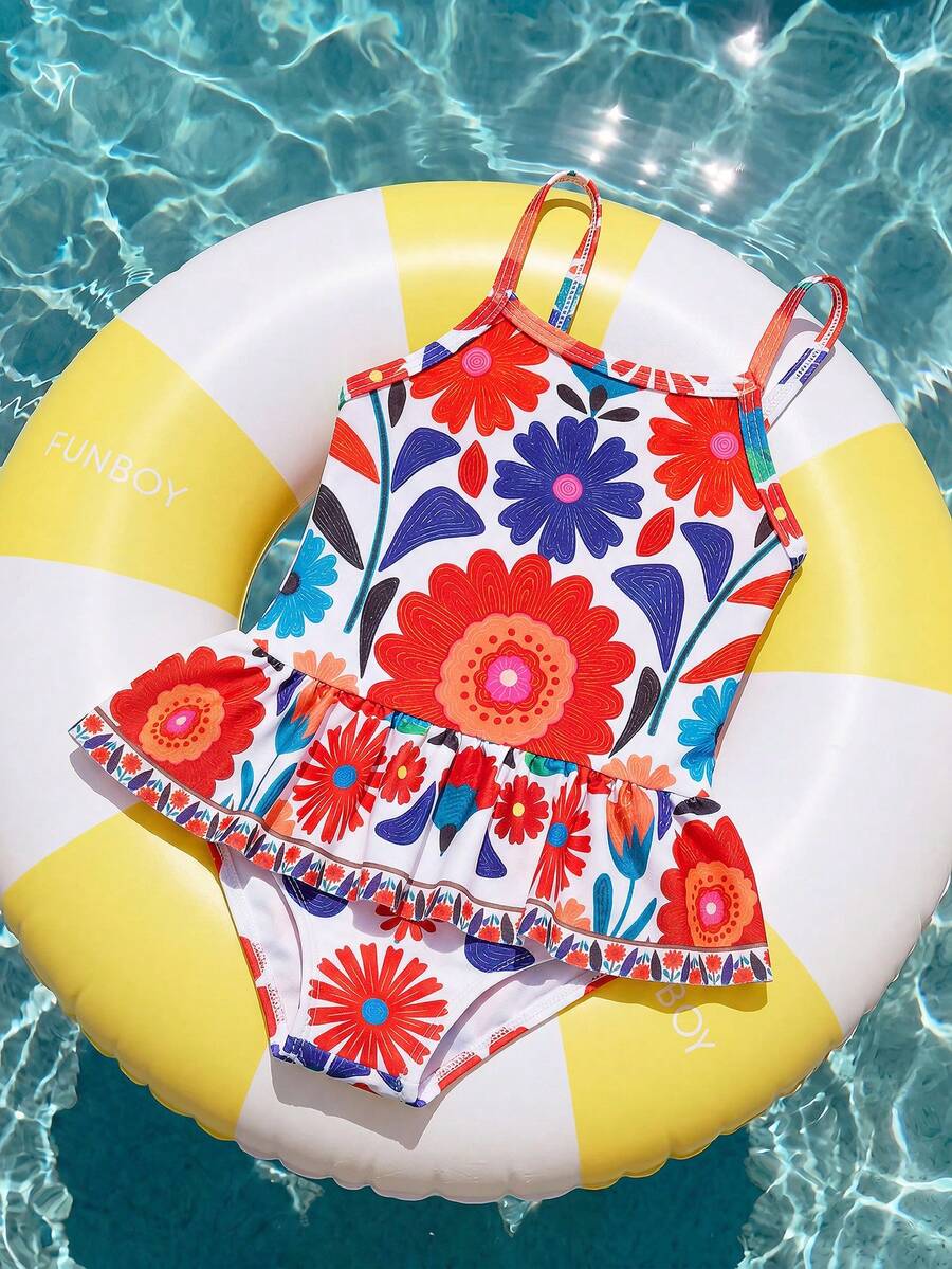 Baby Girls Minimalist Spaghetti Strap One Piece Swimsuit Casual Summer Beachwear