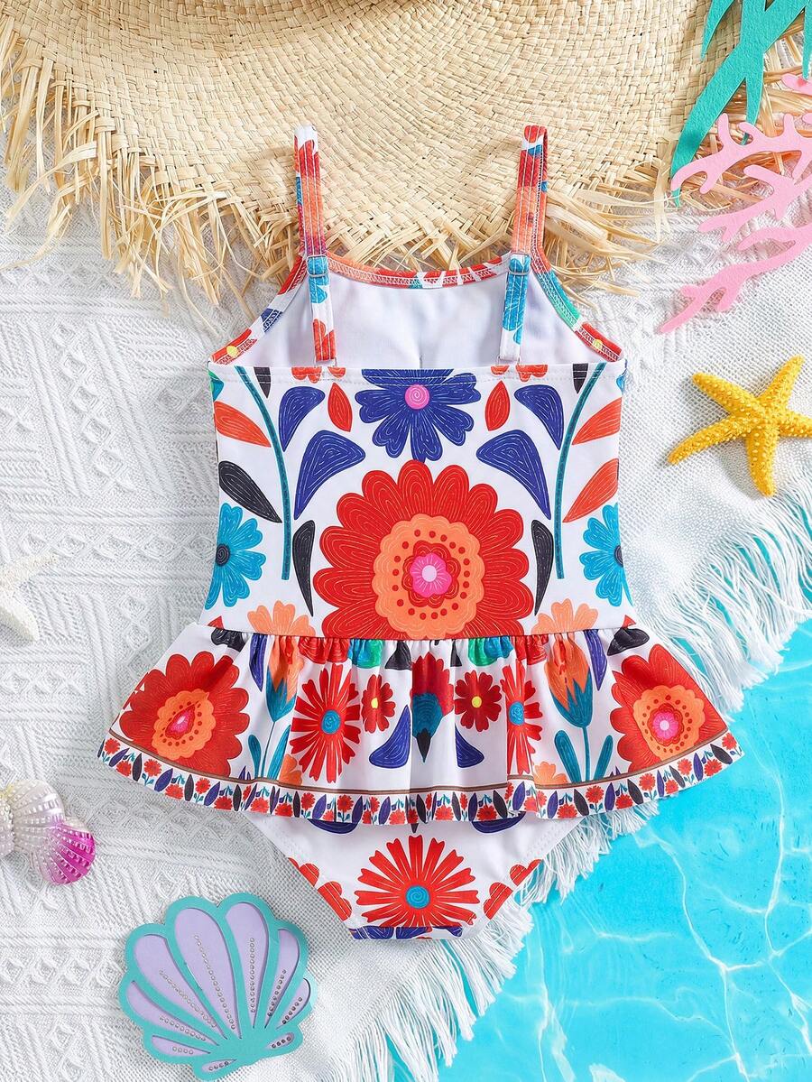 Baby Girls Minimalist Spaghetti Strap One Piece Swimsuit Casual Summer Beachwear