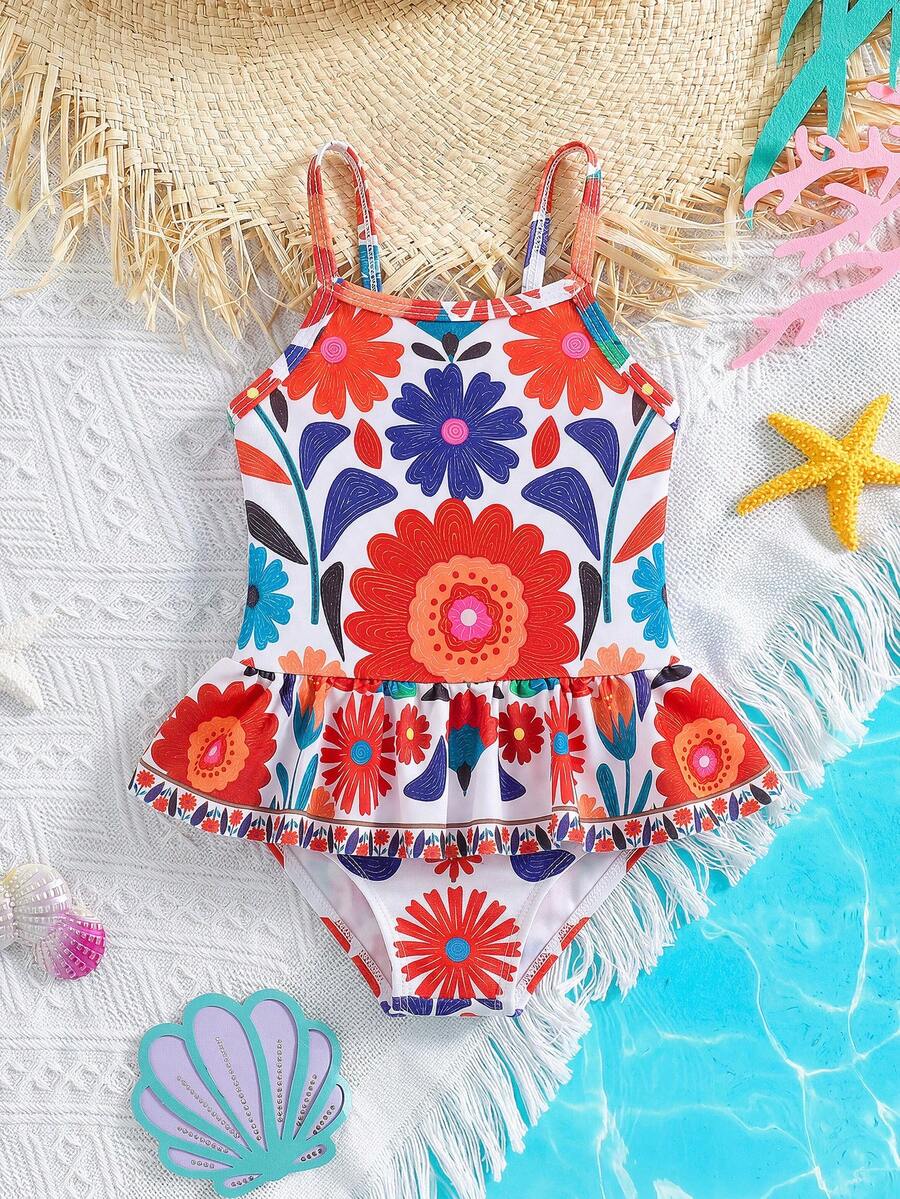 Baby Girls Minimalist Spaghetti Strap One Piece Swimsuit Casual Summer Beachwear