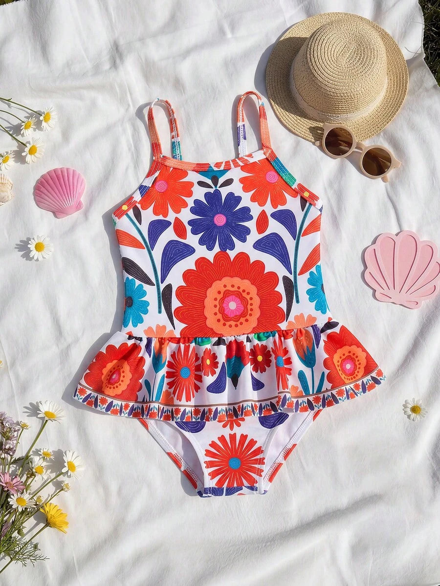 Baby Girls Minimalist Spaghetti Strap One Piece Swimsuit Casual Summer Beachwear