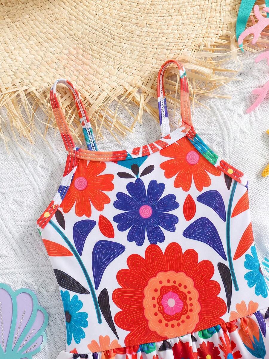 Baby Girls Minimalist Spaghetti Strap One Piece Swimsuit Casual Summer Beachwear