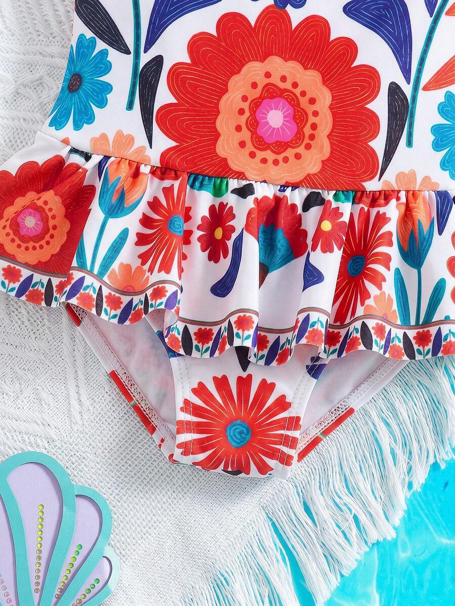 Baby Girls Minimalist Spaghetti Strap One Piece Swimsuit Casual Summer Beachwear