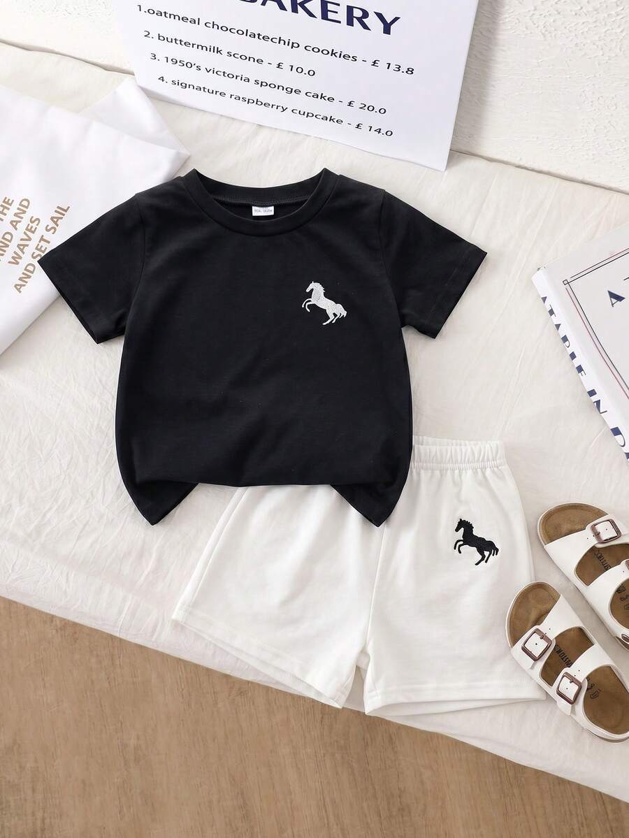 Infant Toddler Boys' Summer Outfit: Striped Waffle Tee and Letter Patch Shorts