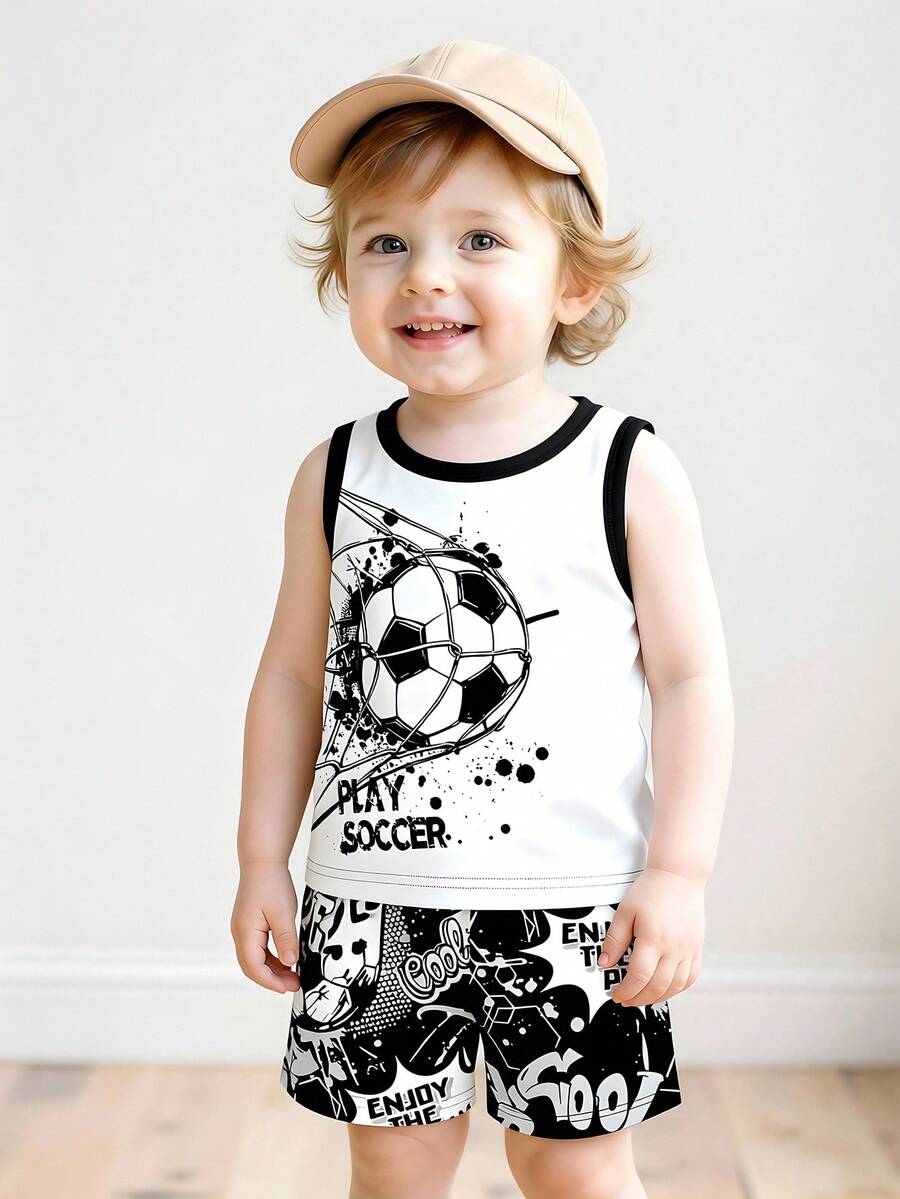 Baby Boy Striped Tank Top and Animal Embroidered Shorts 2 Piece Casual Summer Outfit Set