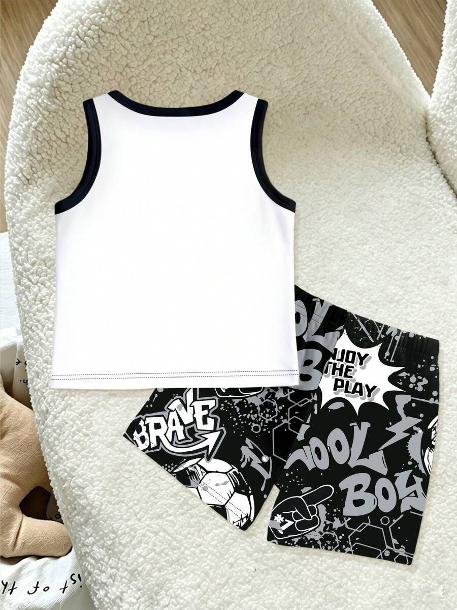 Baby Boy Striped Tank Top and Animal Embroidered Shorts 2 Piece Casual Summer Outfit Set
