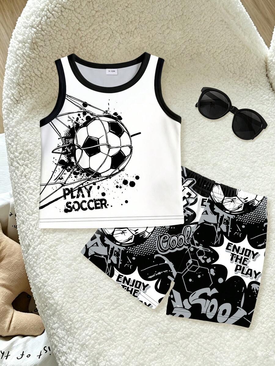 Baby Boy Striped Tank Top and Animal Embroidered Shorts 2 Piece Casual Summer Outfit Set