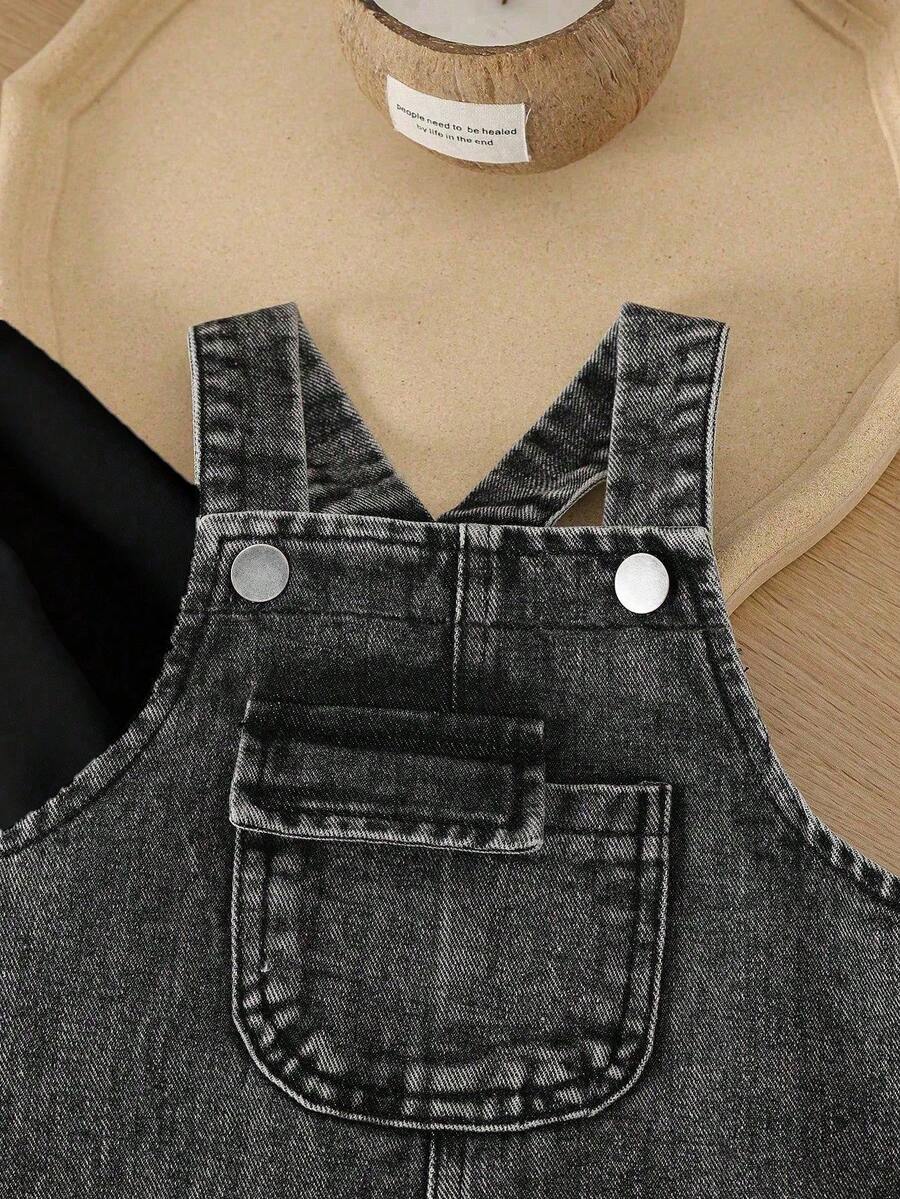 Baby Boy Solid Tee and Roll Up Hem Denim Overall Jumpsuit Casual Spring Summer Outfit Set