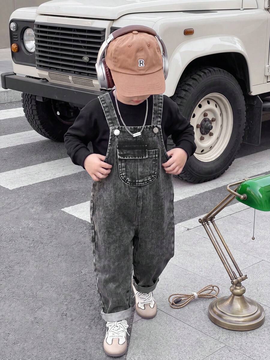 Baby Boy Solid Tee and Roll Up Hem Denim Overall Jumpsuit Casual Spring Summer Outfit Set