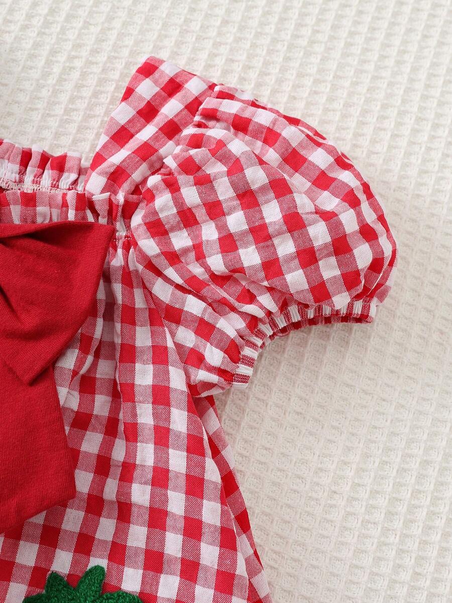 Baby Girl Plaid Bow Detail Short Sleeve Dress Cute Summer Vacation Outfit