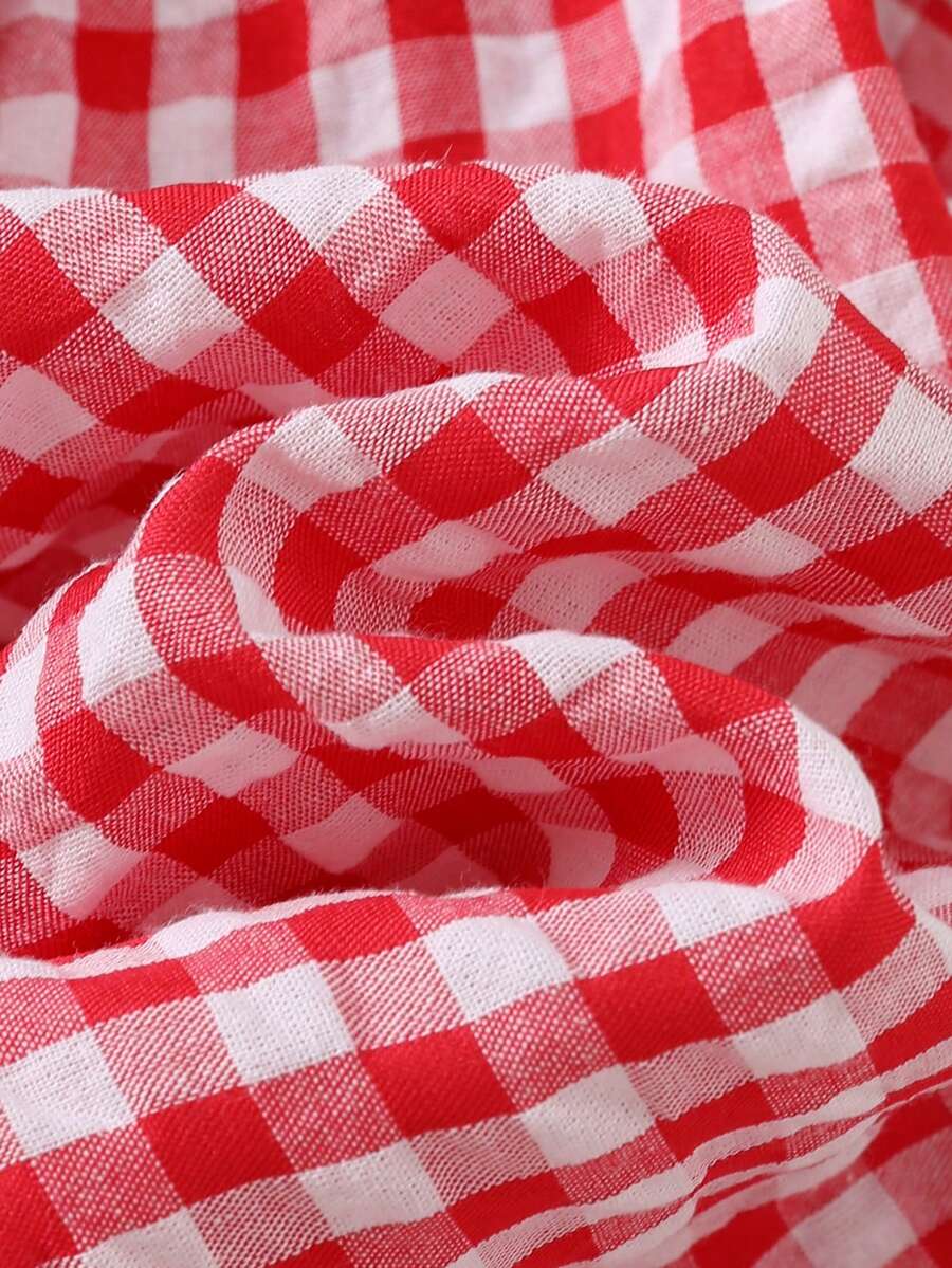 Baby Girl Plaid Bow Detail Short Sleeve Dress Cute Summer Vacation Outfit