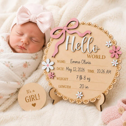 Personalized Floral Baby Girl Birth Announcement Plaque – Custom Newborn Keepsake