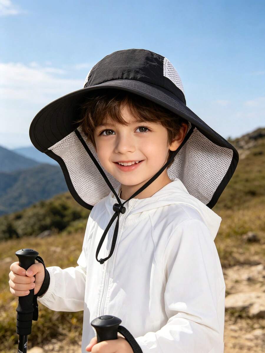 Baby Wide Brim Sun Hat with Mesh Ventilation Adjustable Chin Strap Bucket Hat for 6-24 Months