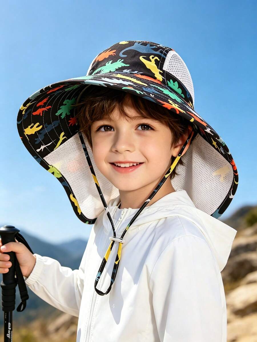 Baby Wide Brim Sun Hat with Mesh Ventilation Adjustable Chin Strap Bucket Hat for 6-24 Months