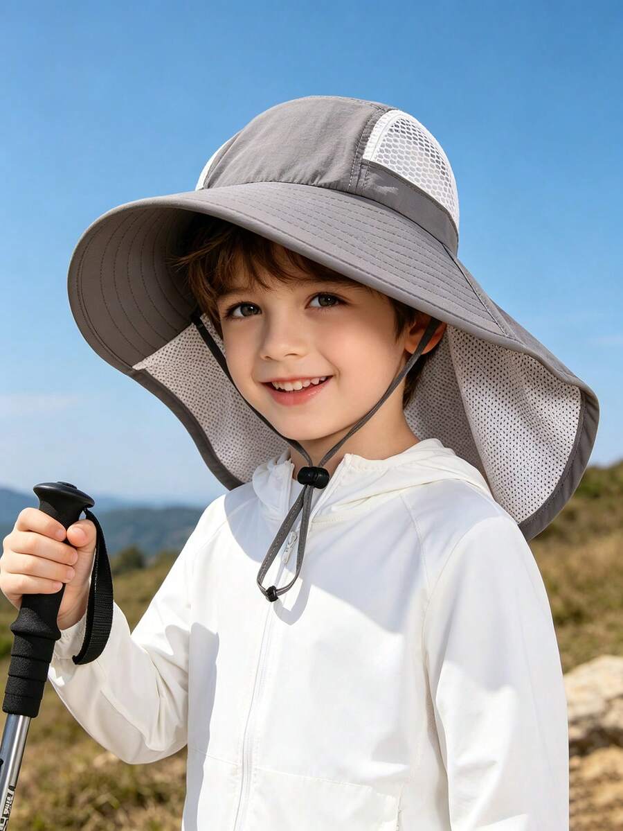 Baby Wide Brim Sun Hat with Mesh Ventilation Adjustable Chin Strap Bucket Hat for 6-24 Months