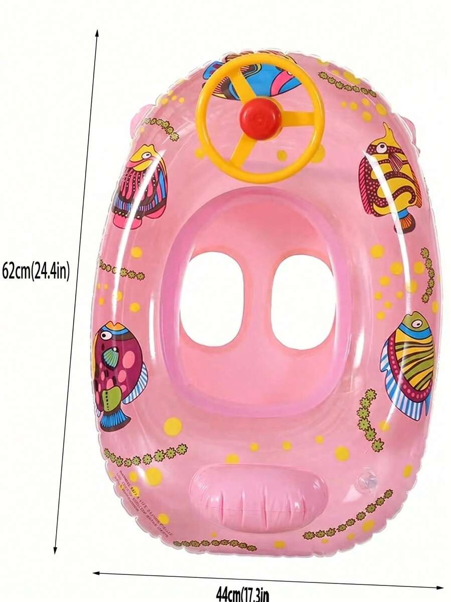 Kids Cartoon Fish Inflatable Swim Float with Steering Wheel Pool Seat for Toddlers 1-6 Years