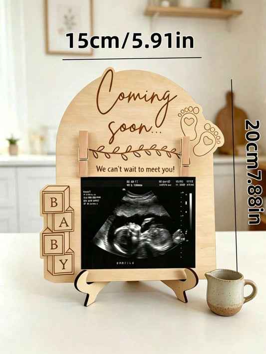 Wooden Baby Ultrasound Photo Frame – Pregnancy Announcement Keepsake
