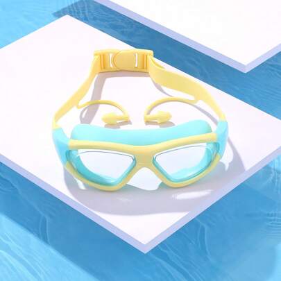 Anti-Fog Waterproof Swimming Goggles with Earplugs, Large Frame Silicone Swim Goggles