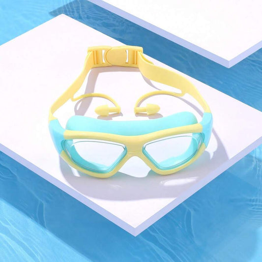 Anti-Fog Waterproof Swimming Goggles with Earplugs, Large Frame Silicone Swim Goggles