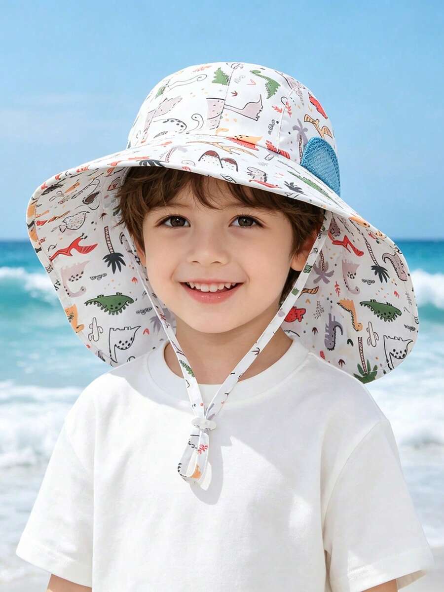 Baby Wide Brim Sun Hat with Mesh Ventilation Adjustable Chin Strap Bucket Hat for 6-24 Months