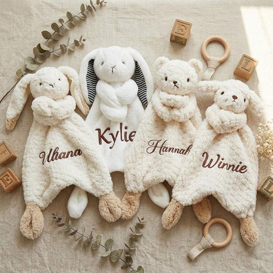 Personalised Baby Bunny Comfort Blanket – Custom Name Plush Lovey & Newborn Gift