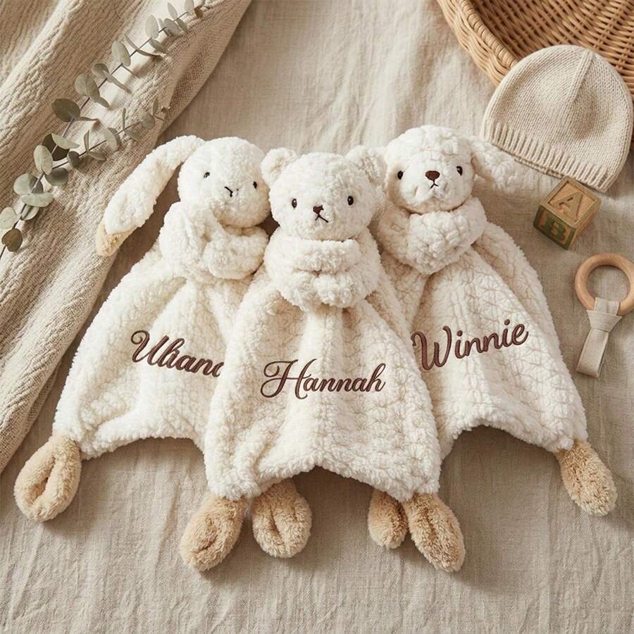 Personalised Baby Bunny Comfort Blanket – Custom Name Plush Lovey & Newborn Gift