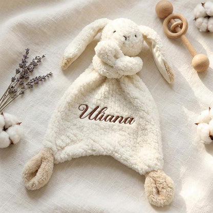 Personalised Baby Bunny Comfort Blanket – Custom Name Plush Lovey & Newborn Gift