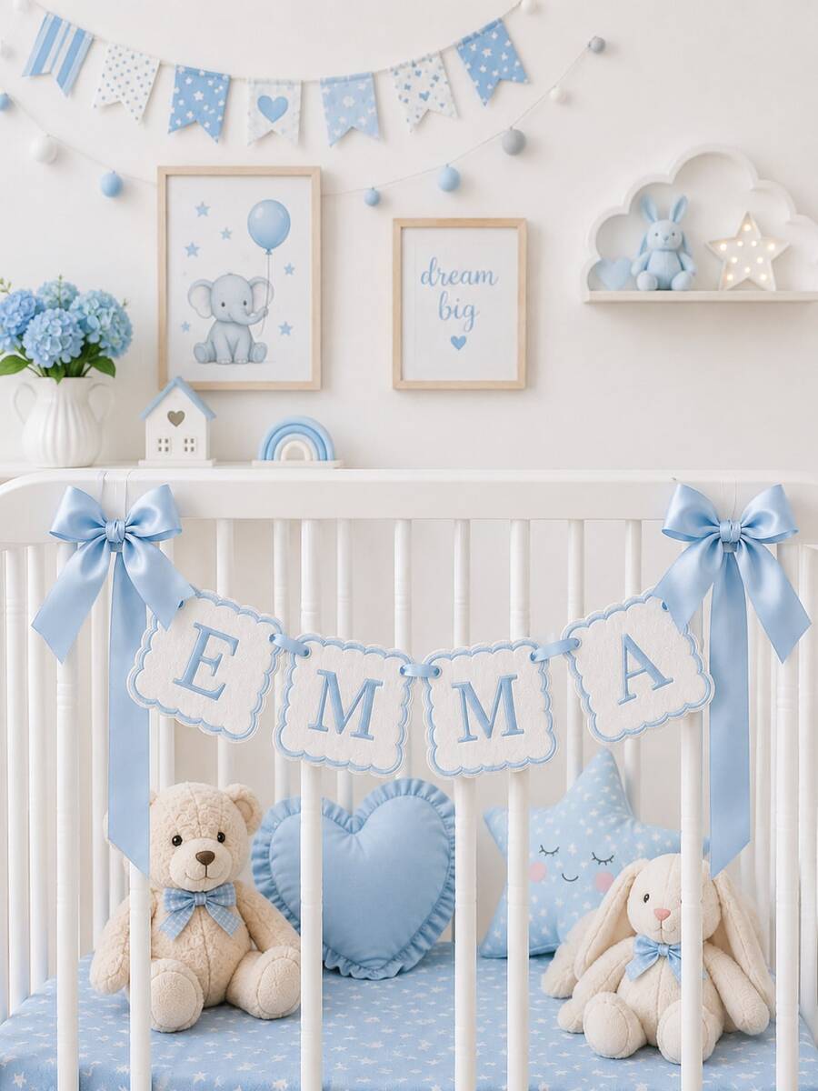 Personalized Embroidered Baby Name Banner – Custom Nursery Crib Decor & Newborn Gift
