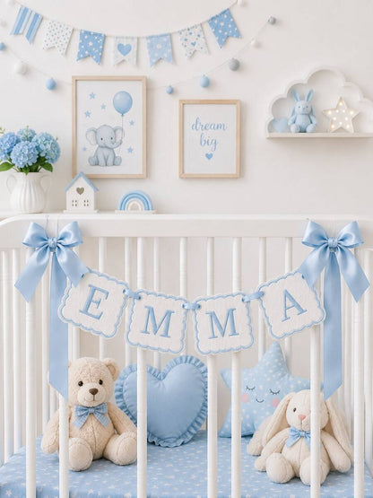 Personalized Embroidered Baby Name Banner – Custom Nursery Crib Decor & Newborn Gift