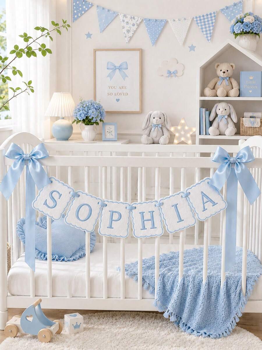Personalized Embroidered Baby Name Banner – Custom Nursery Crib Decor & Newborn Gift