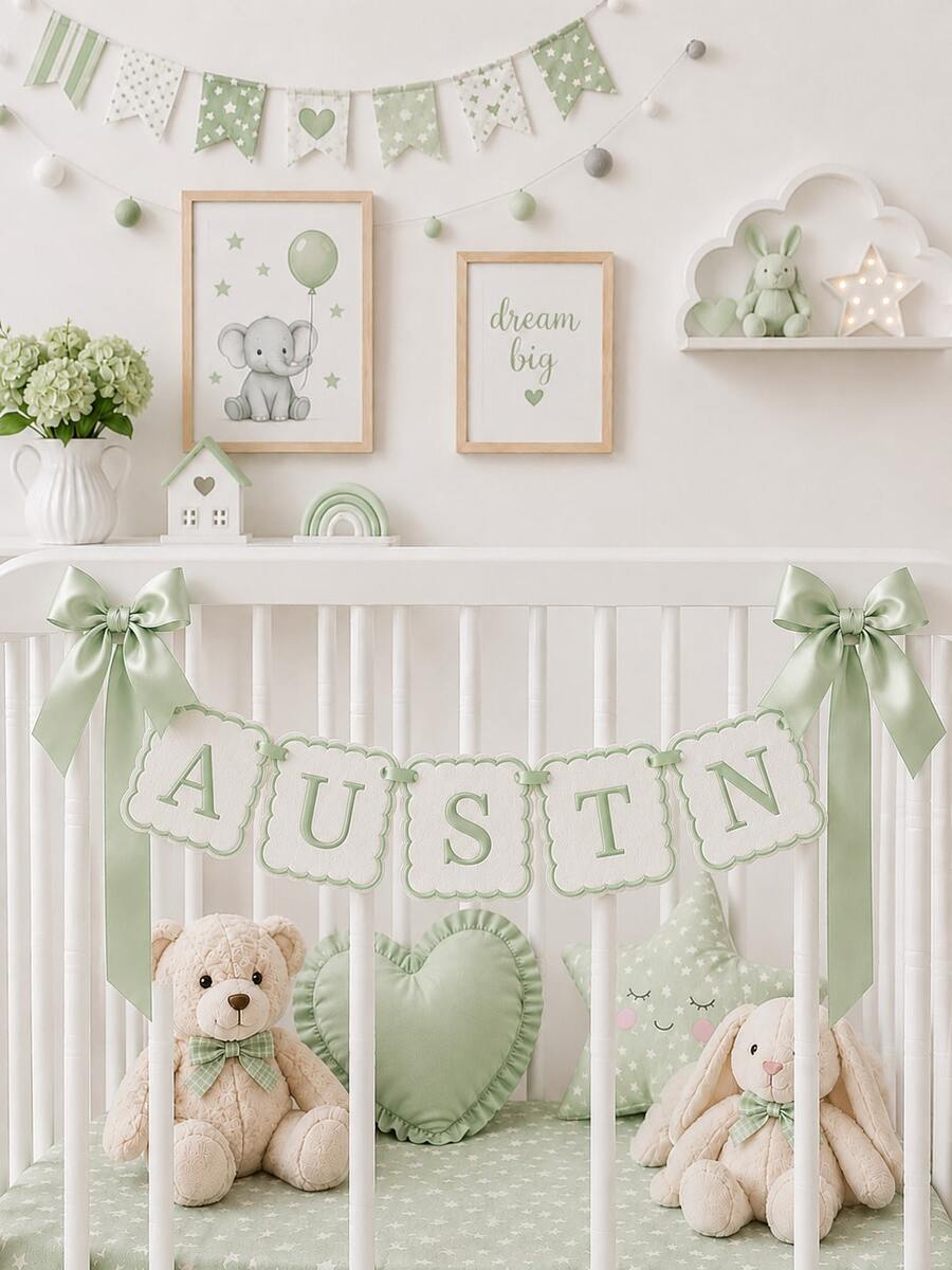 Personalized Embroidered Baby Name Banner – Custom Nursery Crib Decor & Newborn Gift